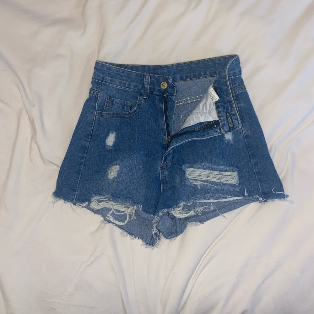 High Waisted Distressed Jean Shorts - Picture 2 of 4